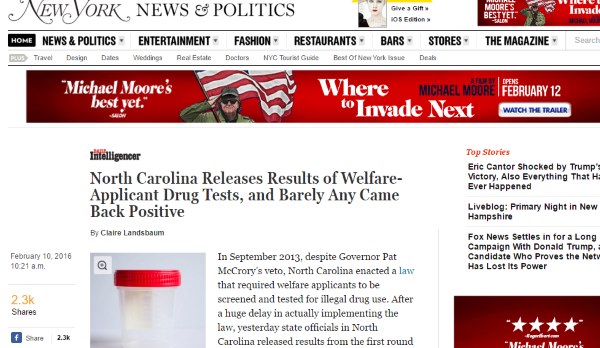 North Carolina Releases Results of Welfare-Applicant Drug Tests, and Barely Any Came Back Positive