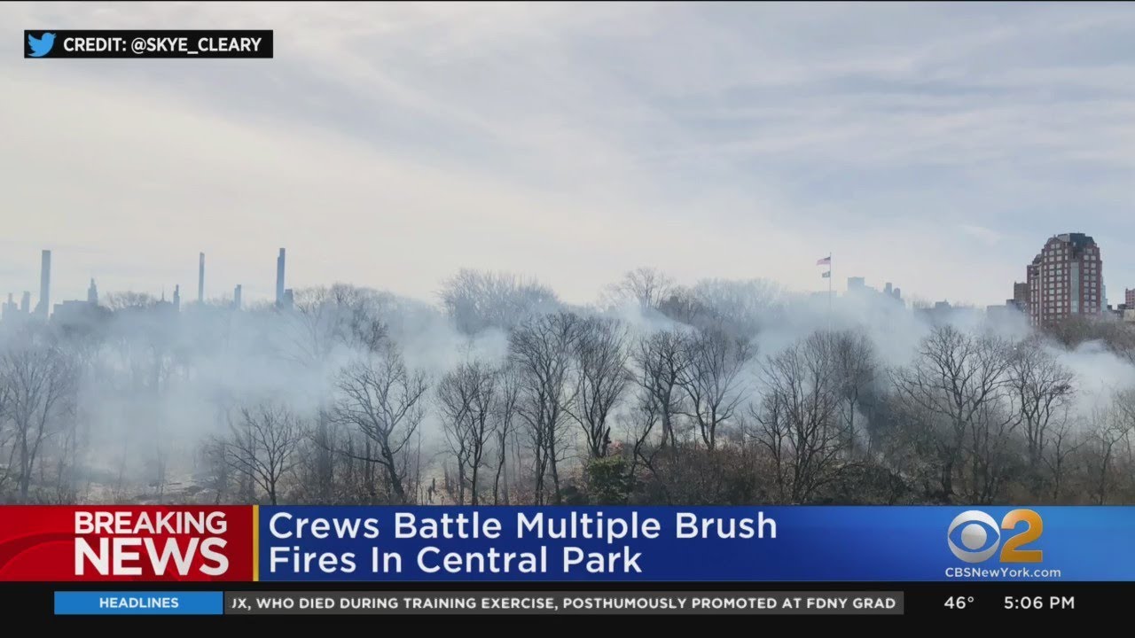 Manhattan. Crews battle multiple brush fires in Central Park