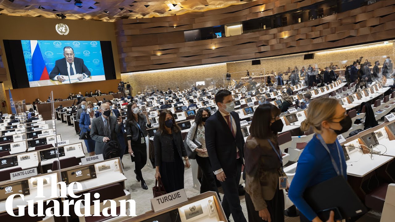 Dozens of diplomats walk out during Russian foreign minister’s UN speech