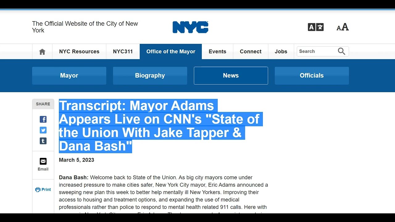 New York. Mayor Eric Adams Appears Live on CNN’s “State of the Union With Jake Tapper & Dana Bash” – March 05 2023
