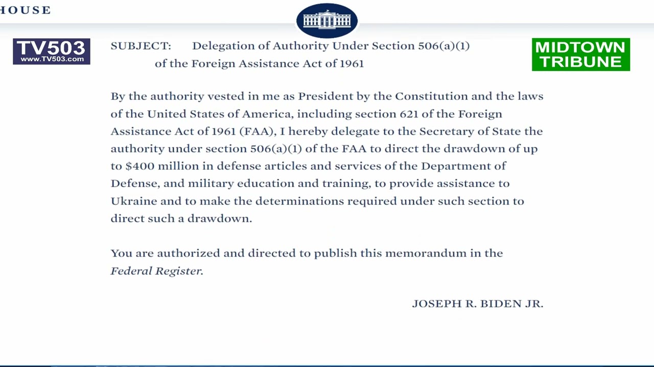 Memorandum on Delegation of Authority Under Section 506(a)(1) of the Foreign Assistance Act of 1961 – MARCH 3 2023 – WHITE HOUSE –  TEXT