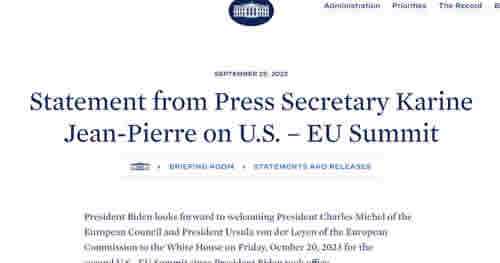 Statement from White House  Press Secretary Karine Jean-Pierre on U.S. – EU Summit – September 28 2023