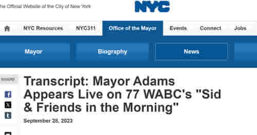 NYC Mayor Adams Appears Live on 77 WABC’s “Sid & Friends in the Morning” – Video and Transcript