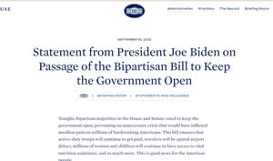 White House. Statement from President Joe Biden on Passage of the Bipartisan Bill to Keep the Government Open