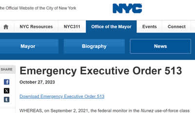 New York City.  Eric  Adams  Emergency Executive Order 513