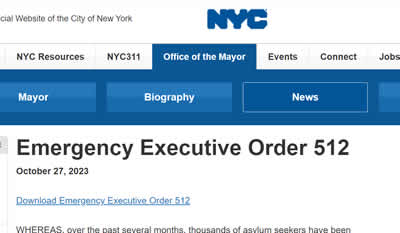 NYC Mayor Adams – Emergency Executive Order 512 October 27 2023