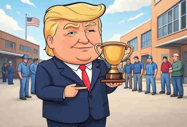 USA President Trump is delivering a knockout punch for American workers this Labor Day Humor Caricature