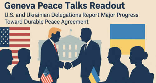 White House. Geneva Peace Talks Readout: U.S. and Ukrainian Delegations Report Major Progress Toward Durable Peace Agreement