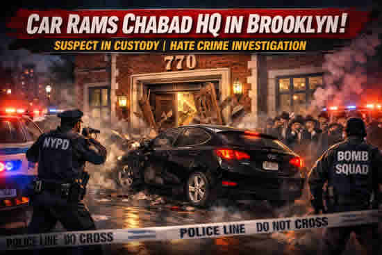 Car Rams NYC’s Chabad HQ “770” in Crown Heights — Driver Taken Into Custody (VIDEO)