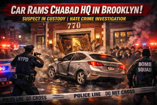 Car Rams NYC’s Chabad HQ “770” in Crown Heights — Driver Taken Into Custody (VIDEO)