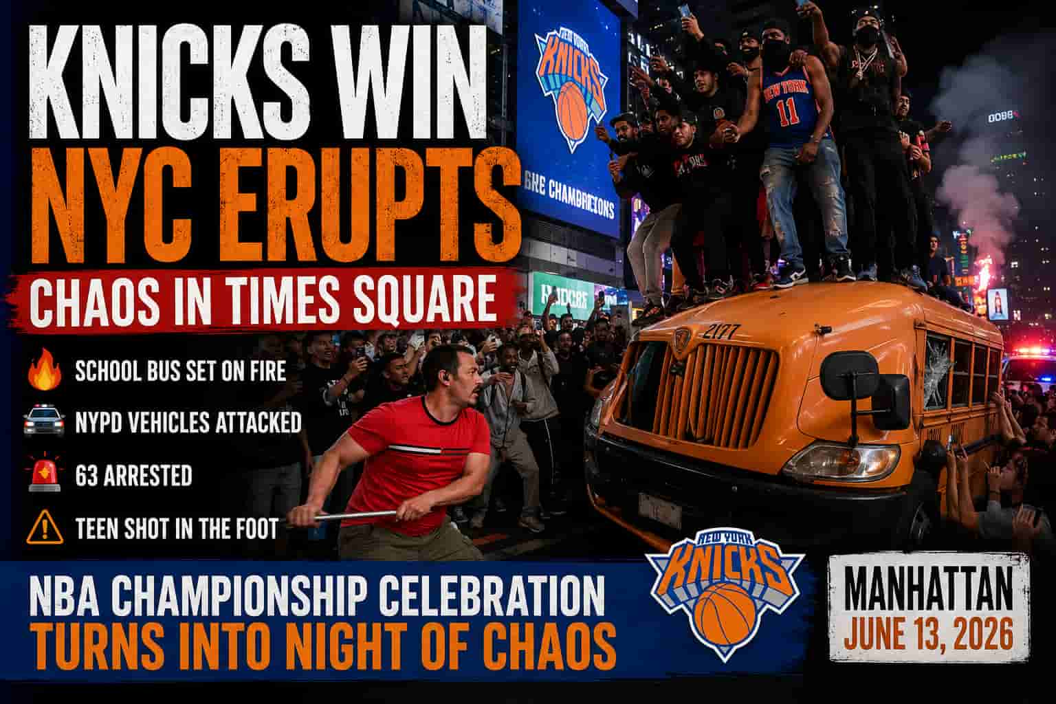 Knicks Victory Turns Into Chaos in Times Square: Video Shows Fires, Vandalism and NYPD Response After Historic NBA Championship