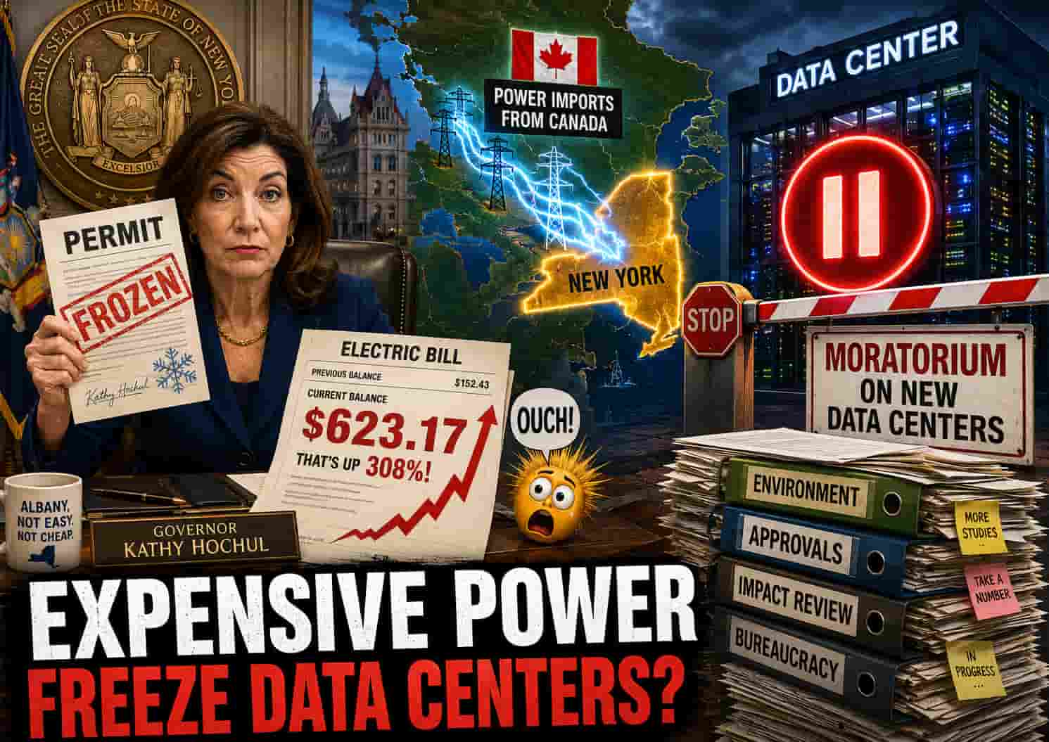 New York’s AI Energy Plan: Canadian Power, Albany Permits, and a One-Year Pause Button