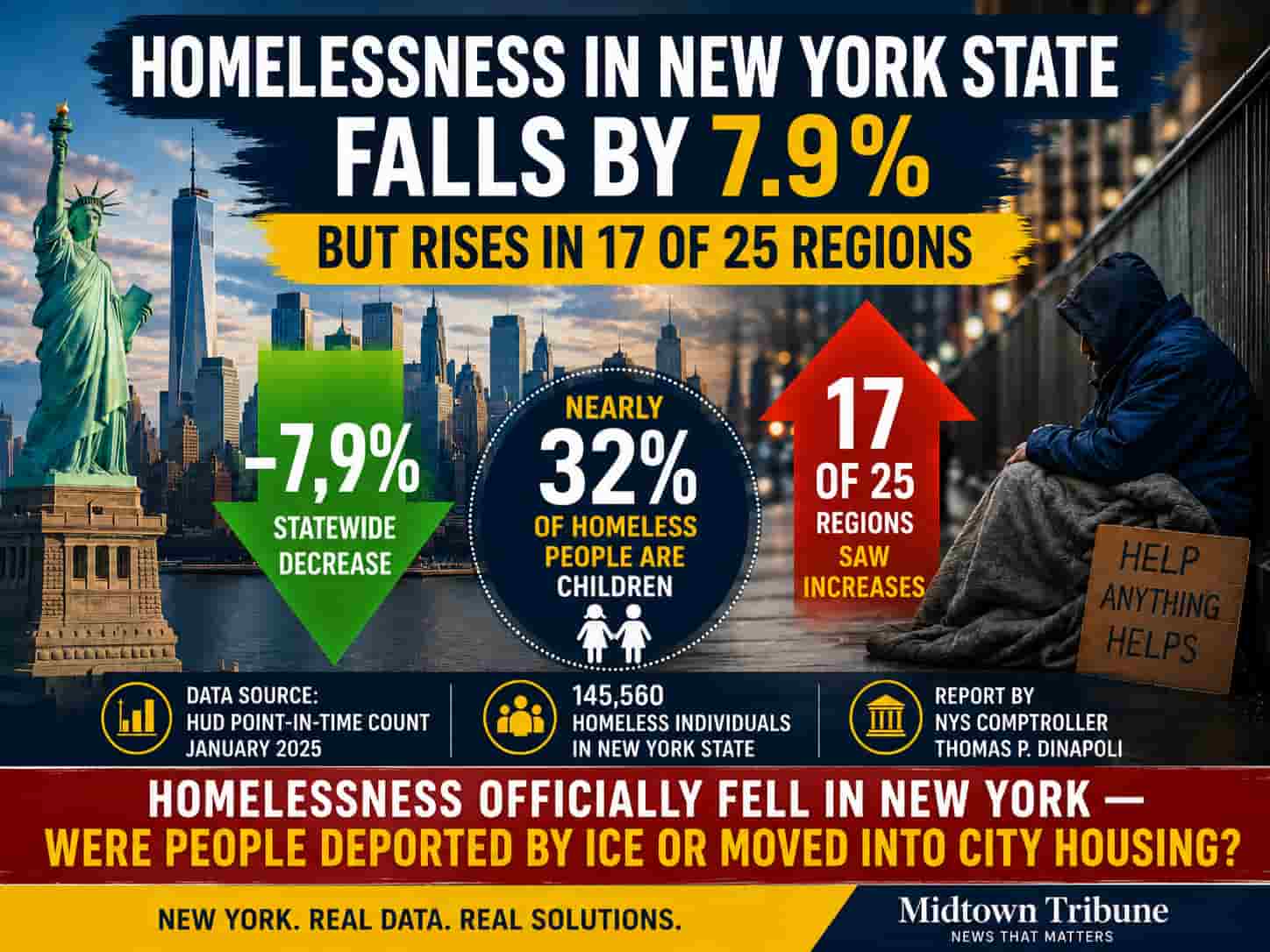 New York Homelessness Falls 7.9%, but Rises in 17 Regions