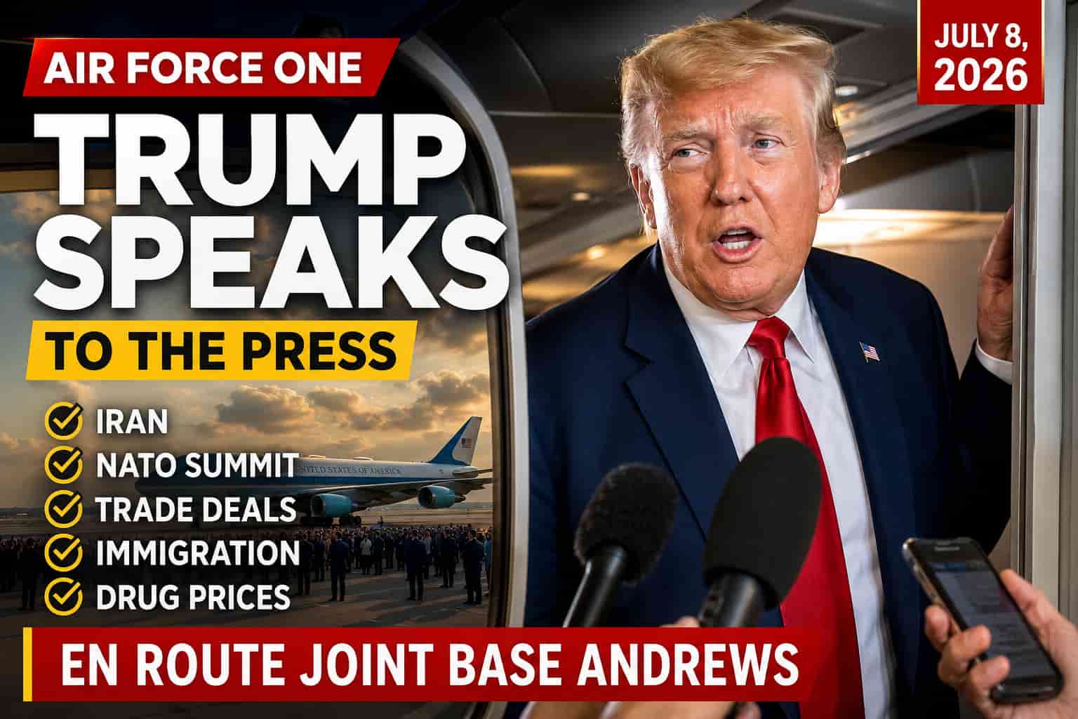 Trump Speaks With Press on Air Force One After NATO Summit, Discusses Iran, NATO Spending and Immigration. Show Photo ID to Vote!