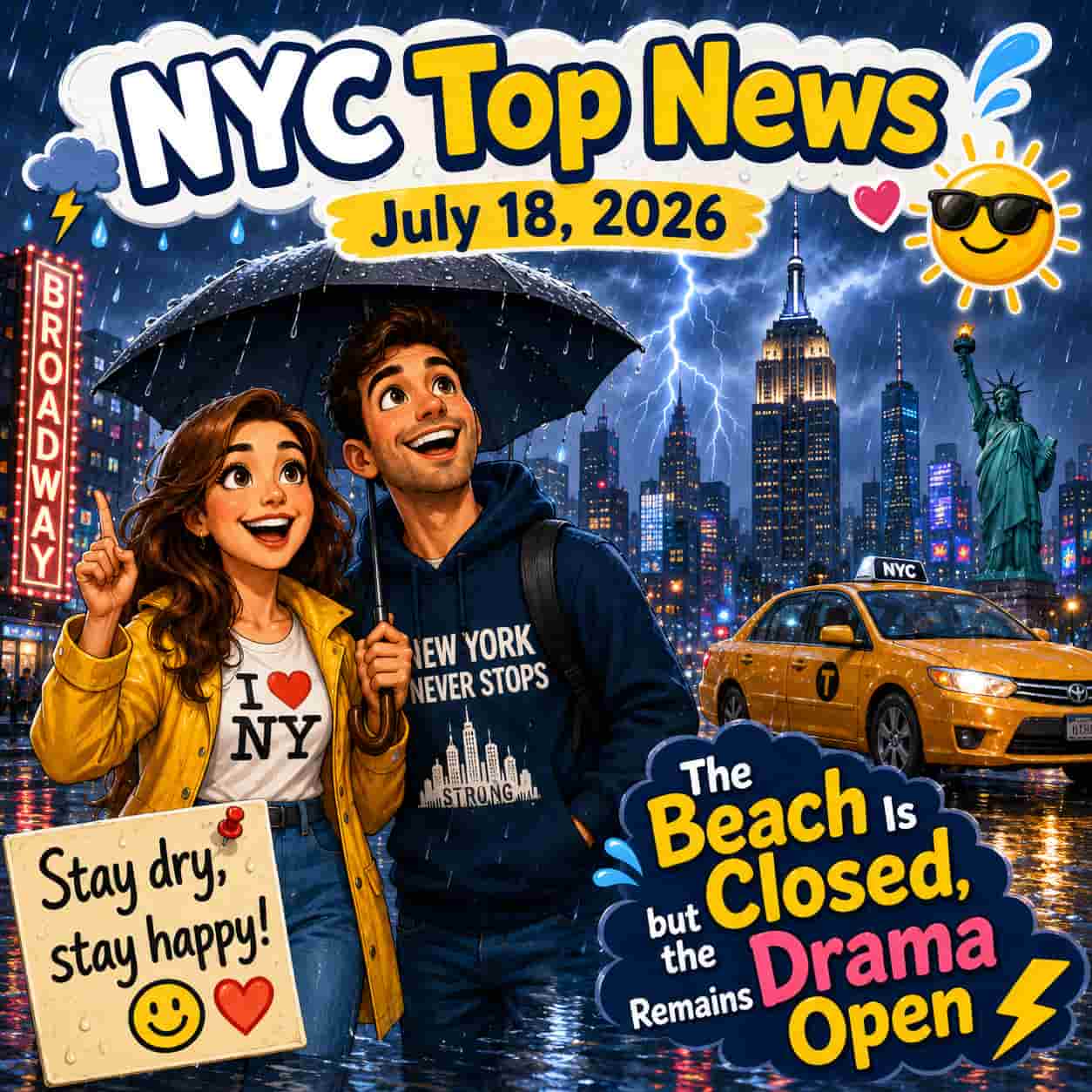 NYC Top News — July 18, 2026: The Beach Is Closed, but the Drama Remains Open