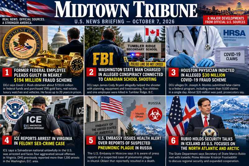 U.S. News Briefing for October 7: $194 Million Fraud Case, FBI School-Shooting Probe, COVID Billing Scheme, ICE Arrest and Russia Health Alert